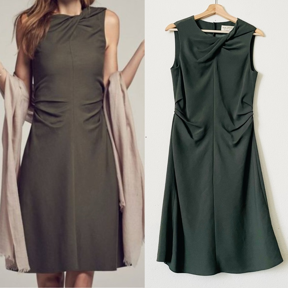 MM Lafleur SIZE 8 Eleanor twist neck gathered waist sleeveless knee length dress